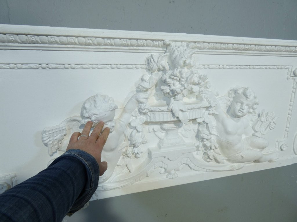Headboard, Top Of The Door With Cherubs In Wood And Stucco, Napoleon III Period, Wood Paneling-photo-4