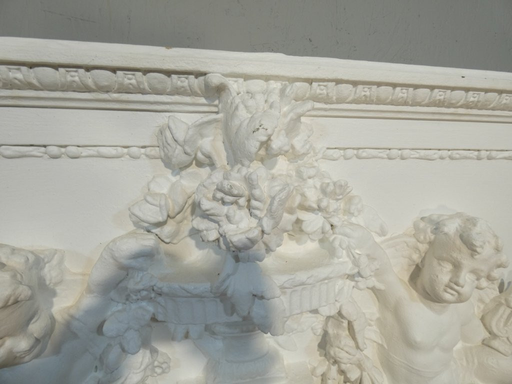 Headboard, Top Of The Door With Cherubs In Wood And Stucco, Napoleon III Period, Wood Paneling-photo-4