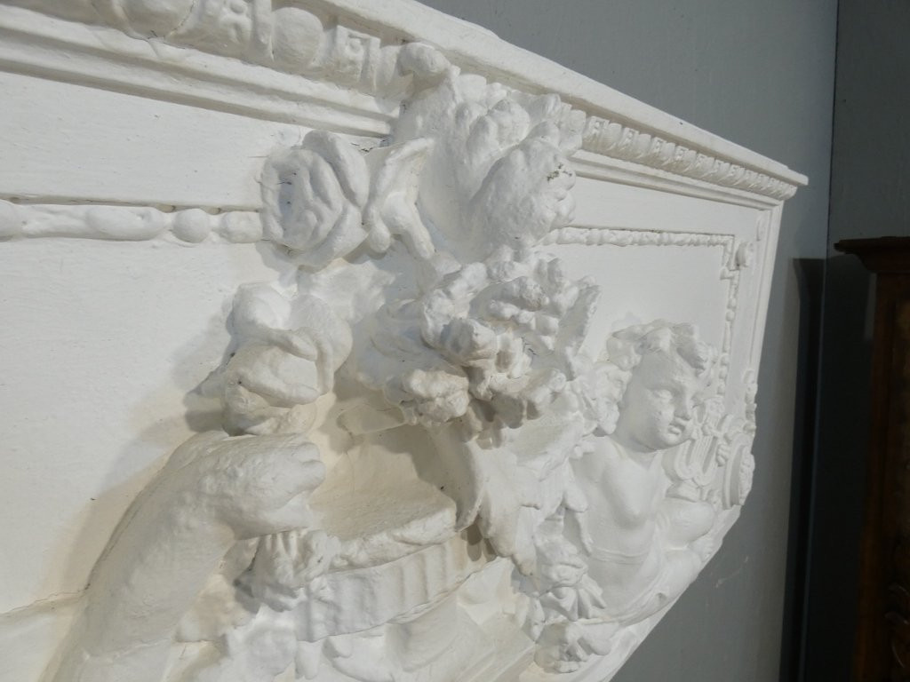 Headboard, Top Of The Door With Cherubs In Wood And Stucco, Napoleon III Period, Wood Paneling-photo-5