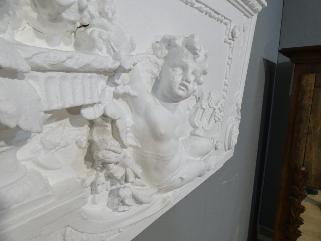 Headboard, Top Of The Door With Cherubs In Wood And Stucco, Napoleon III Period, Wood Paneling-photo-6