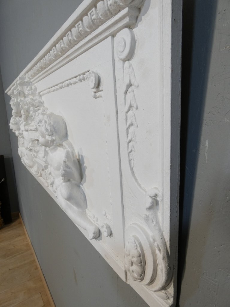 Headboard, Top Of The Door With Cherubs In Wood And Stucco, Napoleon III Period, Wood Paneling-photo-7