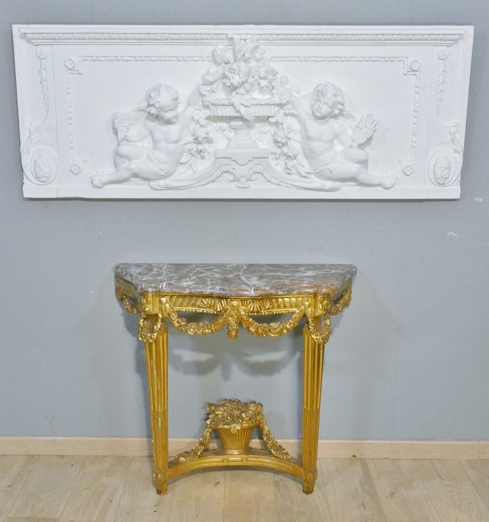 Headboard, Top Of The Door With Cherubs In Wood And Stucco, Napoleon III Period, Wood Paneling