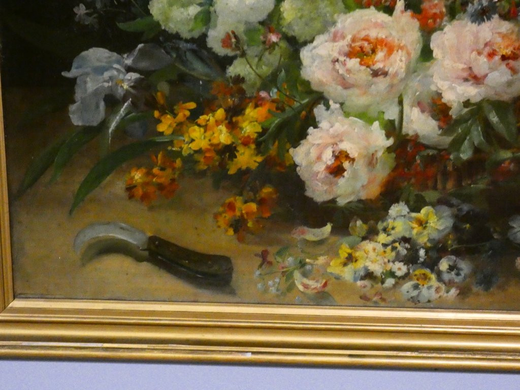 Scattering Flowers By Henri Lefevre, Dated 1882, Still Life Painting, Oil On Canvas, 19th Century-photo-1