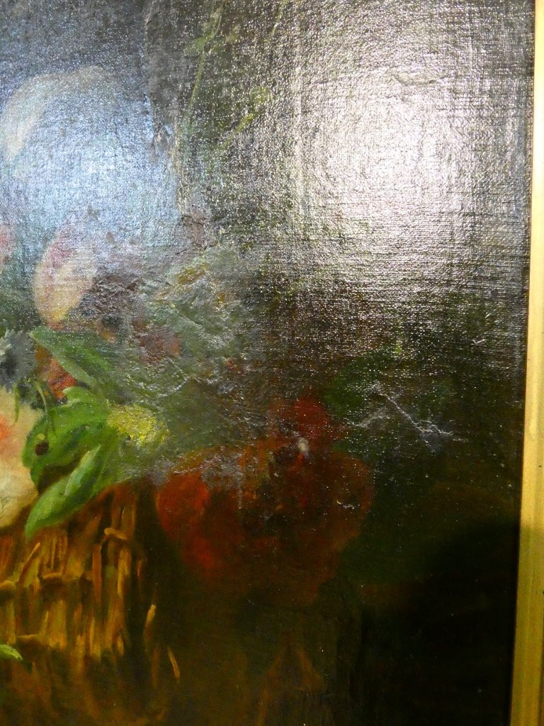 Scattering Flowers By Henri Lefevre, Dated 1882, Still Life Painting, Oil On Canvas, 19th Century-photo-4