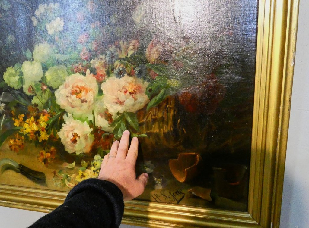 Scattering Flowers By Henri Lefevre, Dated 1882, Still Life Painting, Oil On Canvas, 19th Century-photo-6