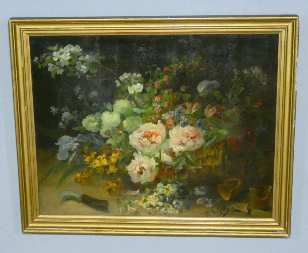 Scattering Flowers By Henri Lefevre, Dated 1882, Still Life Painting, Oil On Canvas, 19th Century