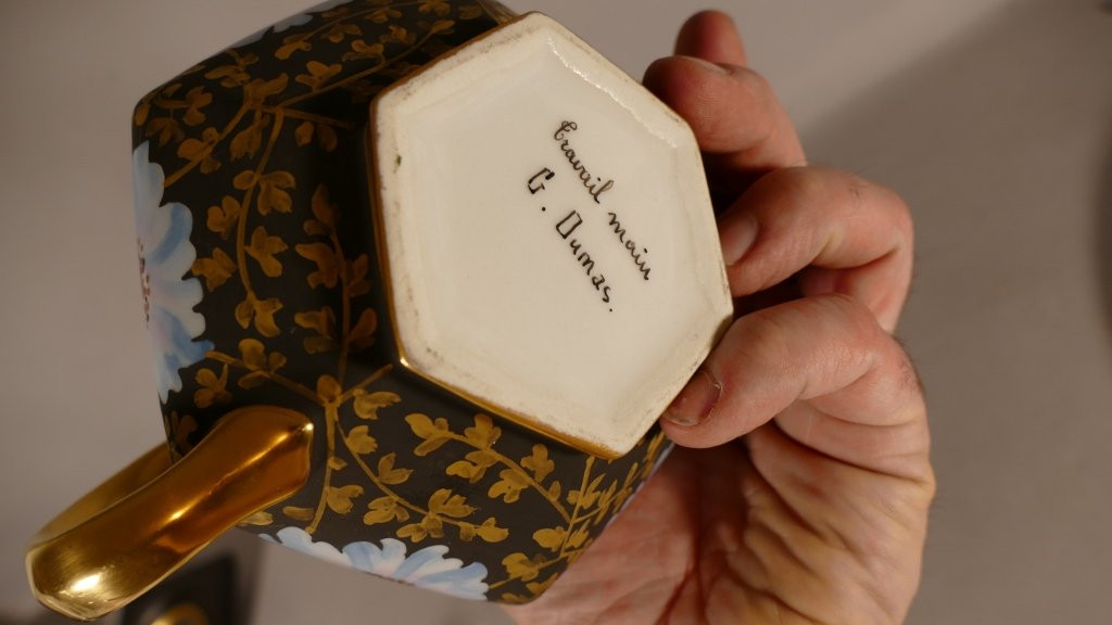 Hand-painted Porcelain Tête-à-tête Service, G. Dumas Limoges, Early 20th Century -photo-3