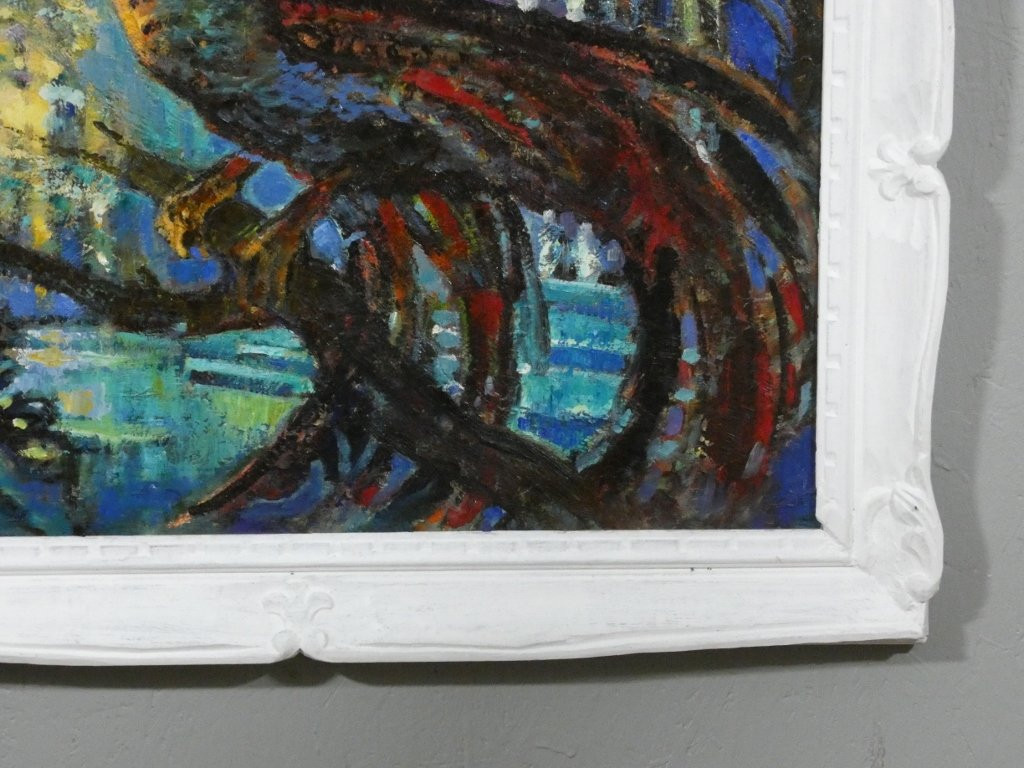 L'oiseau bleu de Delhi, huile sur toile par Marcel Van de Catsyen, daté 1973-photo-4