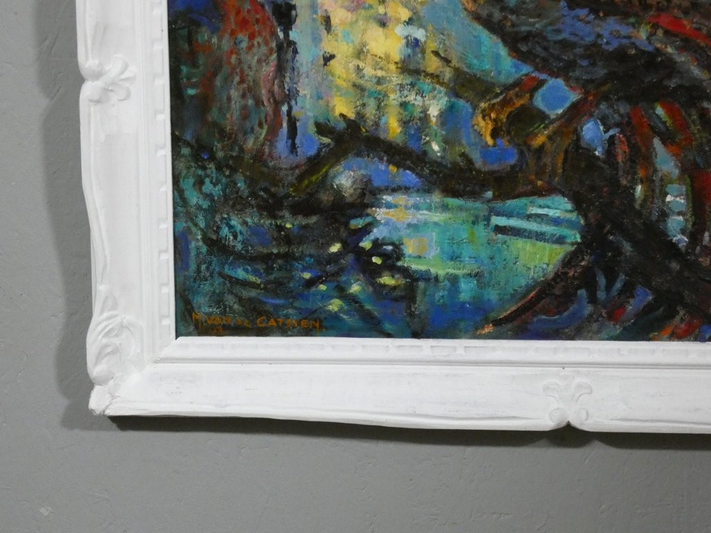 L'oiseau bleu de Delhi, huile sur toile par Marcel Van de Catsyen, daté 1973-photo-1