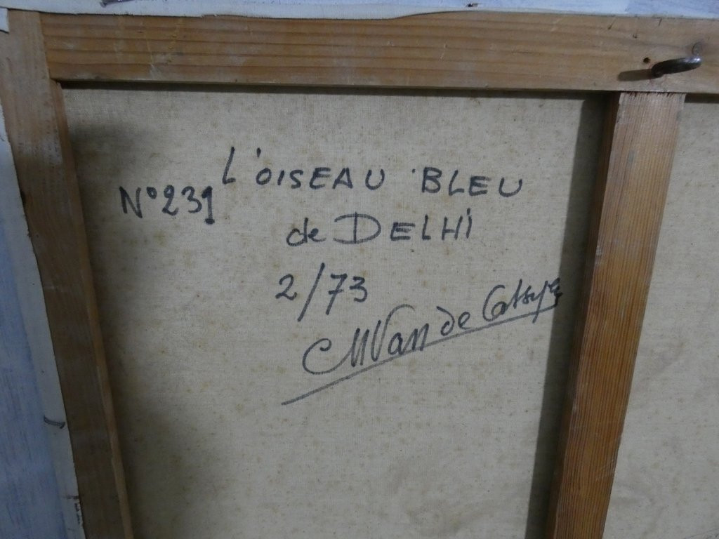 L'oiseau bleu de Delhi, huile sur toile par Marcel Van de Catsyen, daté 1973-photo-4