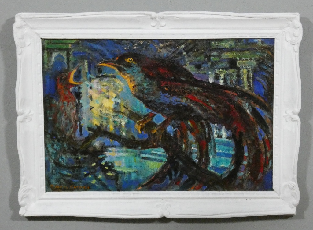 L'oiseau bleu de Delhi, huile sur toile par Marcel Van de Catsyen, daté 1973