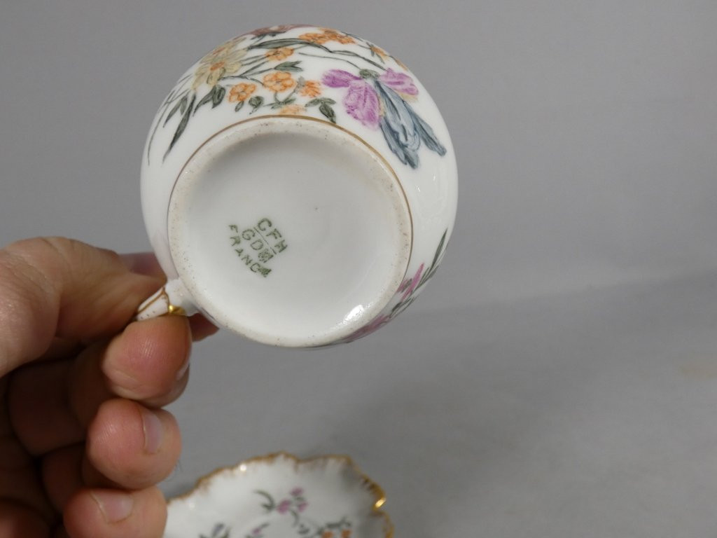 CFH-GDM, tasse de collection en porcelaine de Limoges peinte à la main, époque fin XIX ème-photo-5