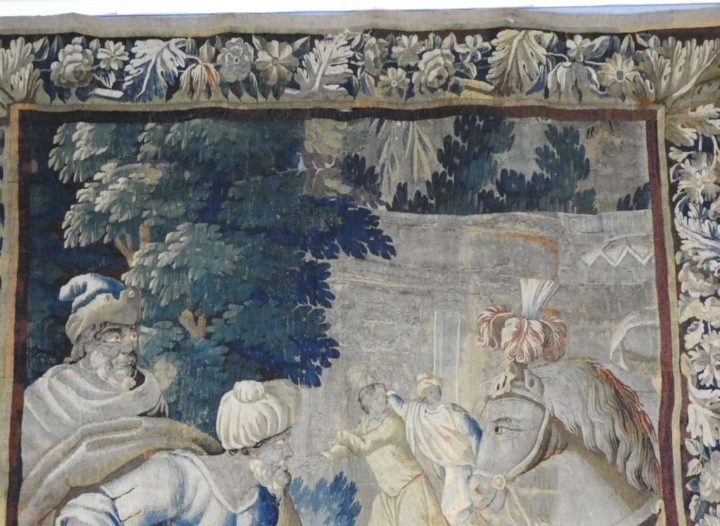 Aubusson 17th Century, Large Tapestry With Figures And A Horse In Wool-photo-2