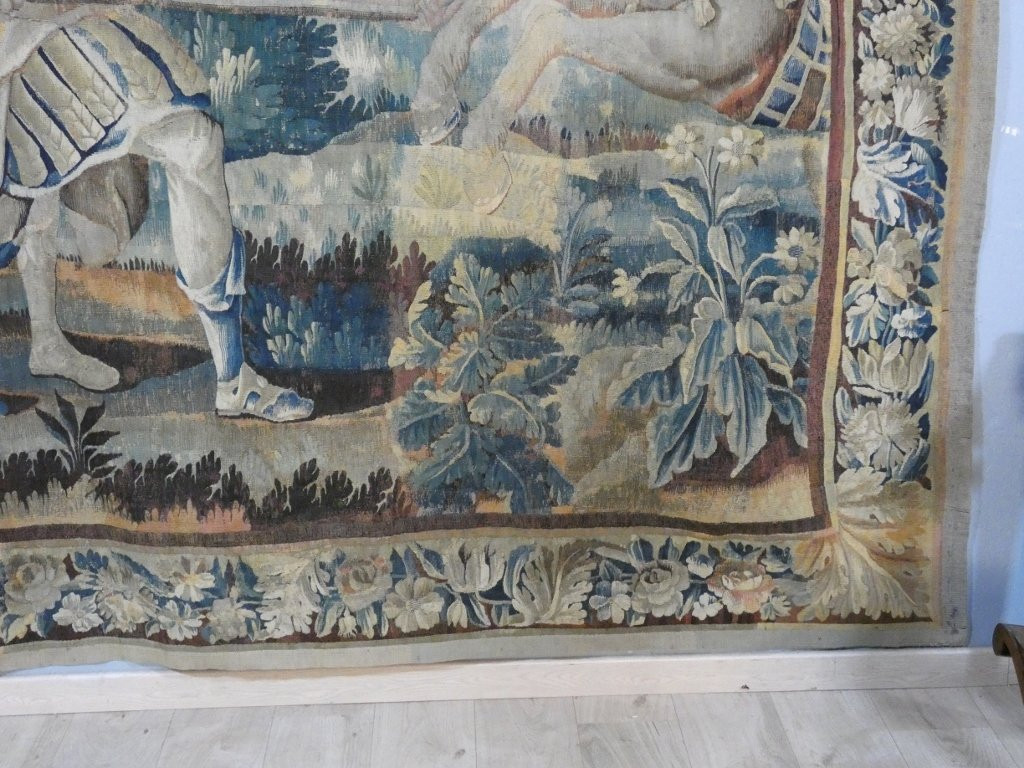 Aubusson 17th Century, Large Tapestry With Figures And A Horse In Wool-photo-1