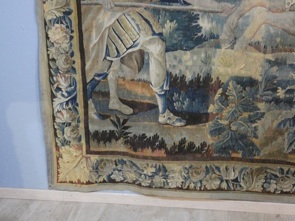 Aubusson 17th Century, Large Tapestry With Figures And A Horse In Wool-photo-2