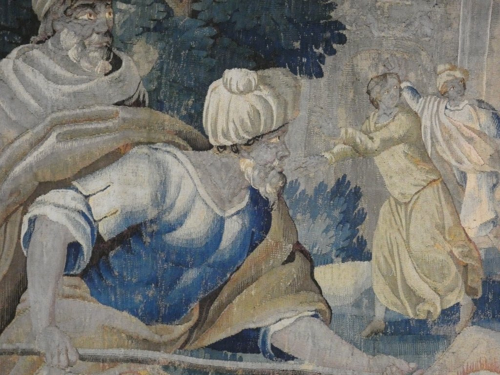 Aubusson 17th Century, Large Tapestry With Figures And A Horse In Wool-photo-3