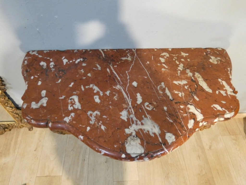 Regency Console In Carved Oak And Royal Red Marble, Early 18th Century-photo-2