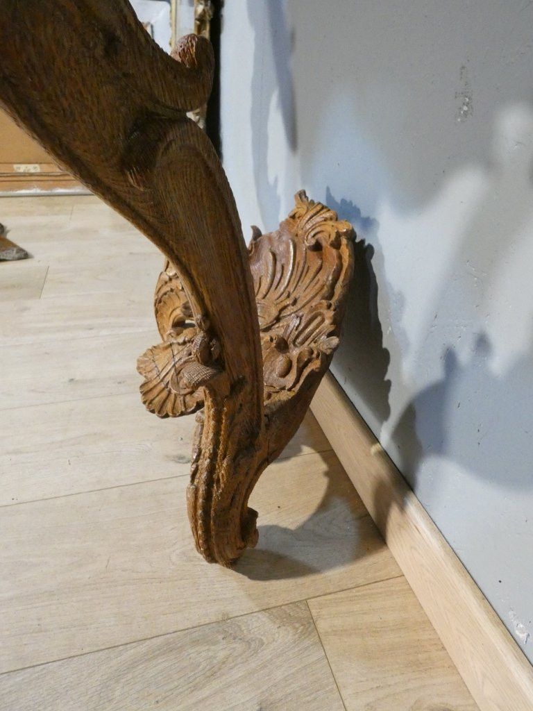 Regency Console In Carved Oak And Royal Red Marble, Early 18th Century-photo-6