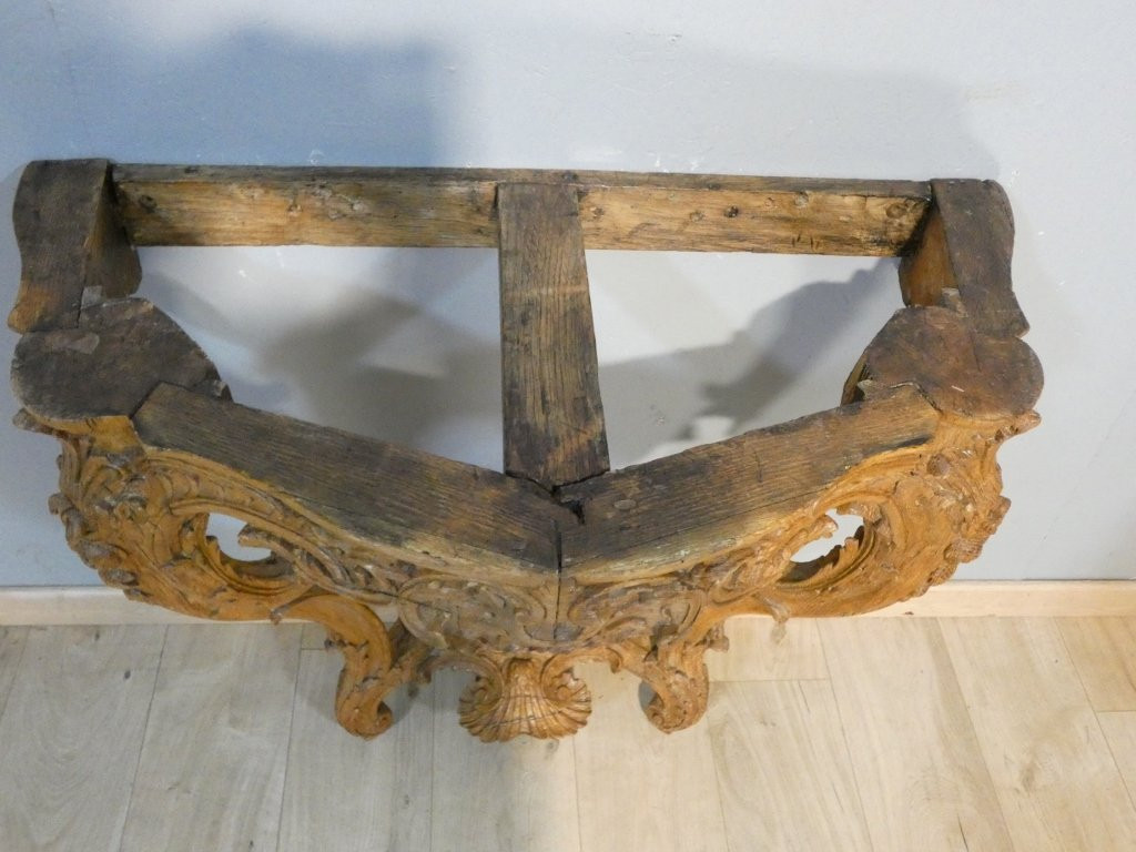 Regency Console In Carved Oak And Royal Red Marble, Early 18th Century-photo-8