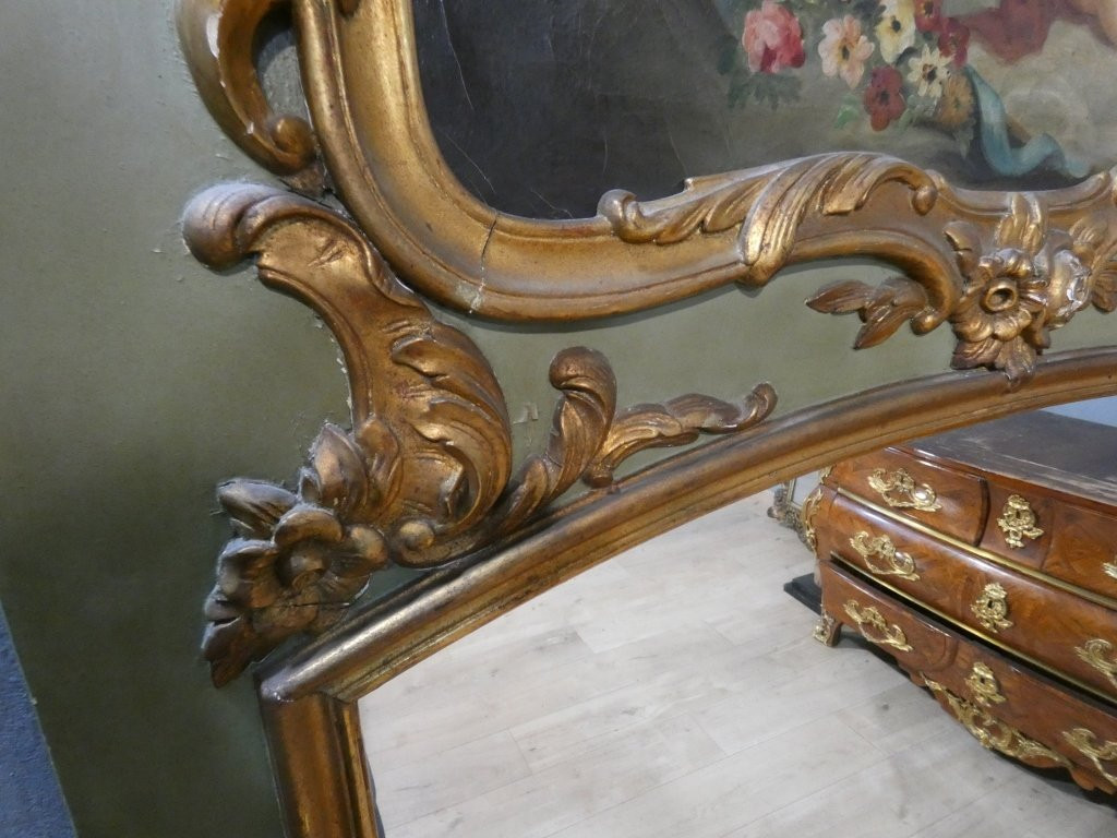 Trumeau aux anges de style Louis XV en bois laqué et doré, époque fin XIX ème-photo-2