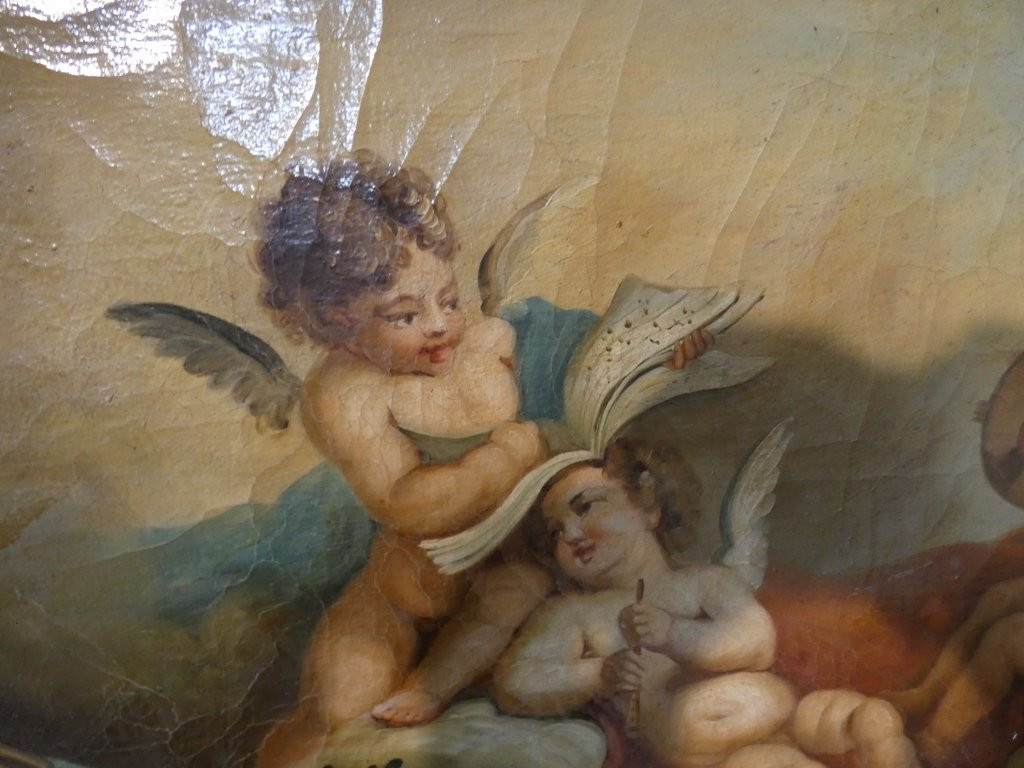 Trumeau aux anges de style Louis XV en bois laqué et doré, époque fin XIX ème-photo-4