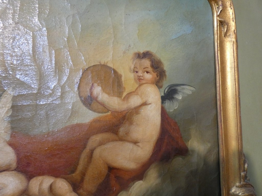 Trumeau aux anges de style Louis XV en bois laqué et doré, époque fin XIX ème-photo-6