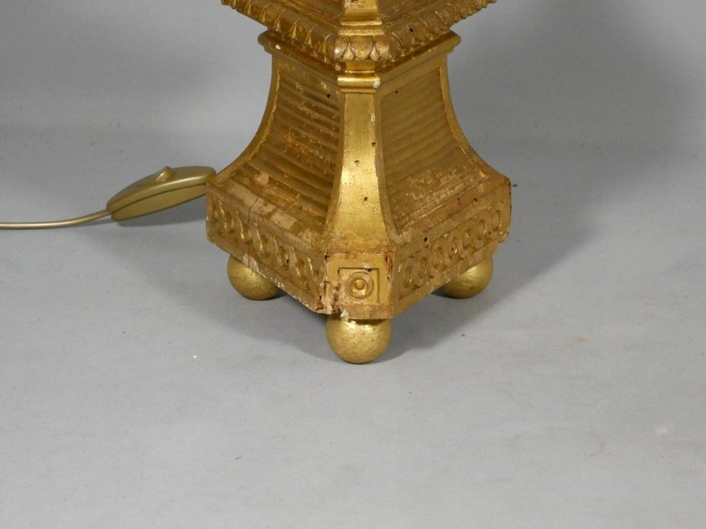 Pair Of Louis XVI Style Giltwood Candlestick Lamps, 18th Century-photo-3