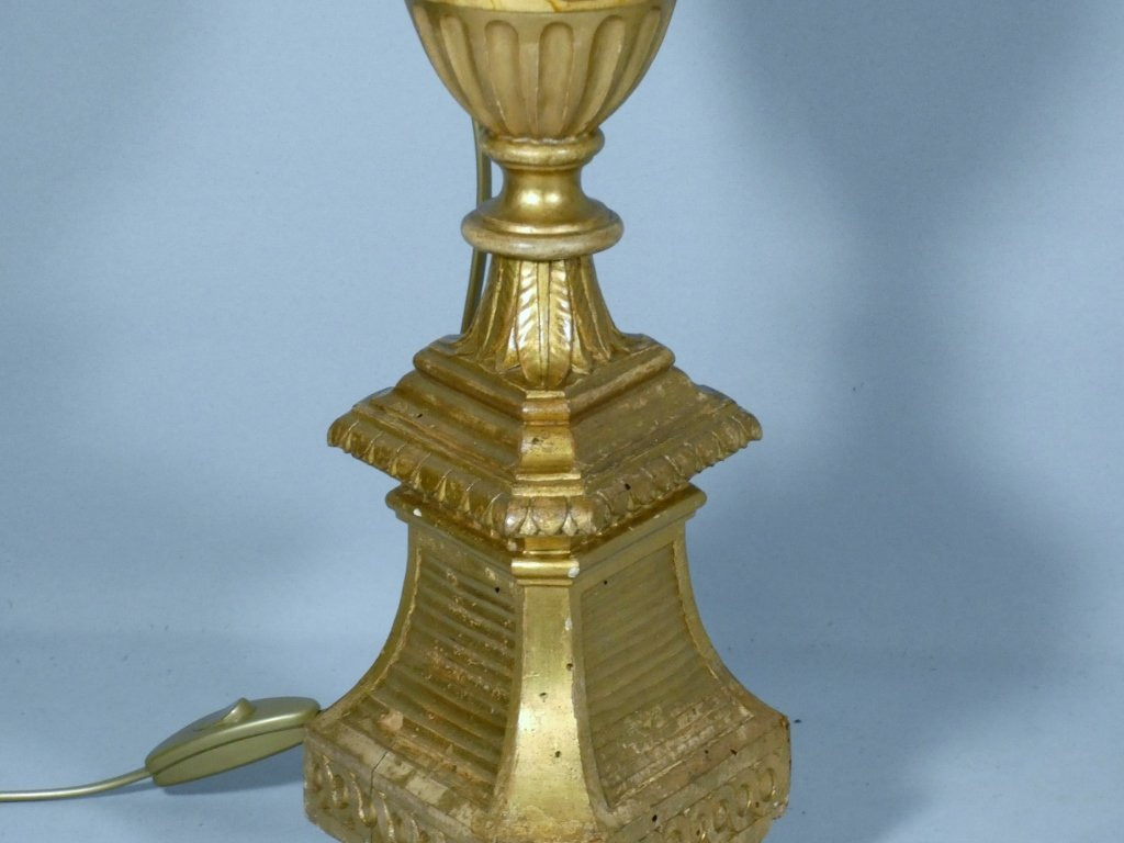 Pair Of Louis XVI Style Giltwood Candlestick Lamps, 18th Century-photo-4