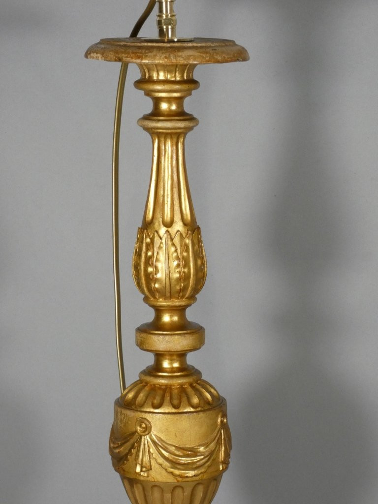 Pair Of Louis XVI Style Giltwood Candlestick Lamps, 18th Century-photo-1