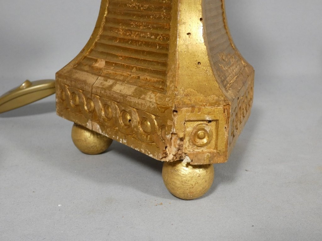 Pair Of Louis XVI Style Giltwood Candlestick Lamps, 18th Century-photo-2