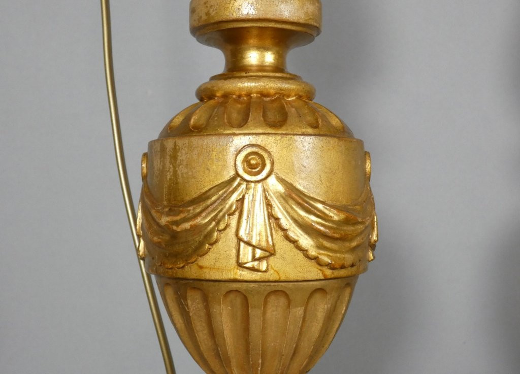 Pair Of Louis XVI Style Giltwood Candlestick Lamps, 18th Century-photo-3