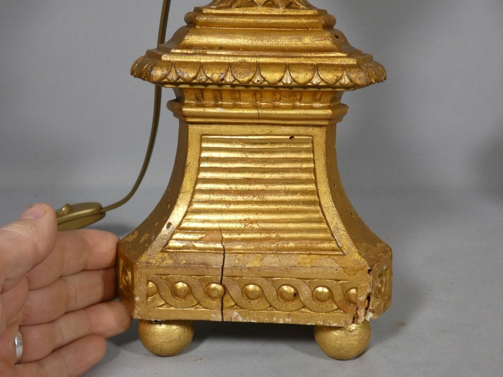 Pair Of Louis XVI Style Giltwood Candlestick Lamps, 18th Century-photo-4