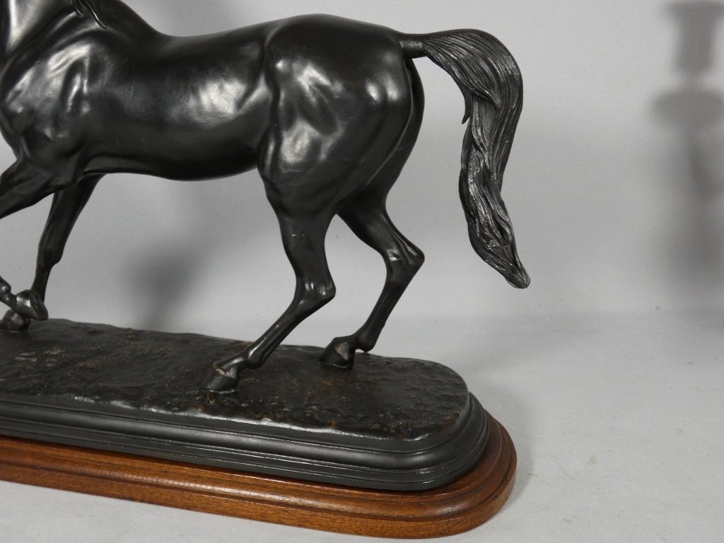 The Horse By Emile Loiseau (1861-1927), Bronze Patinated Metal Art Sculpture-photo-2