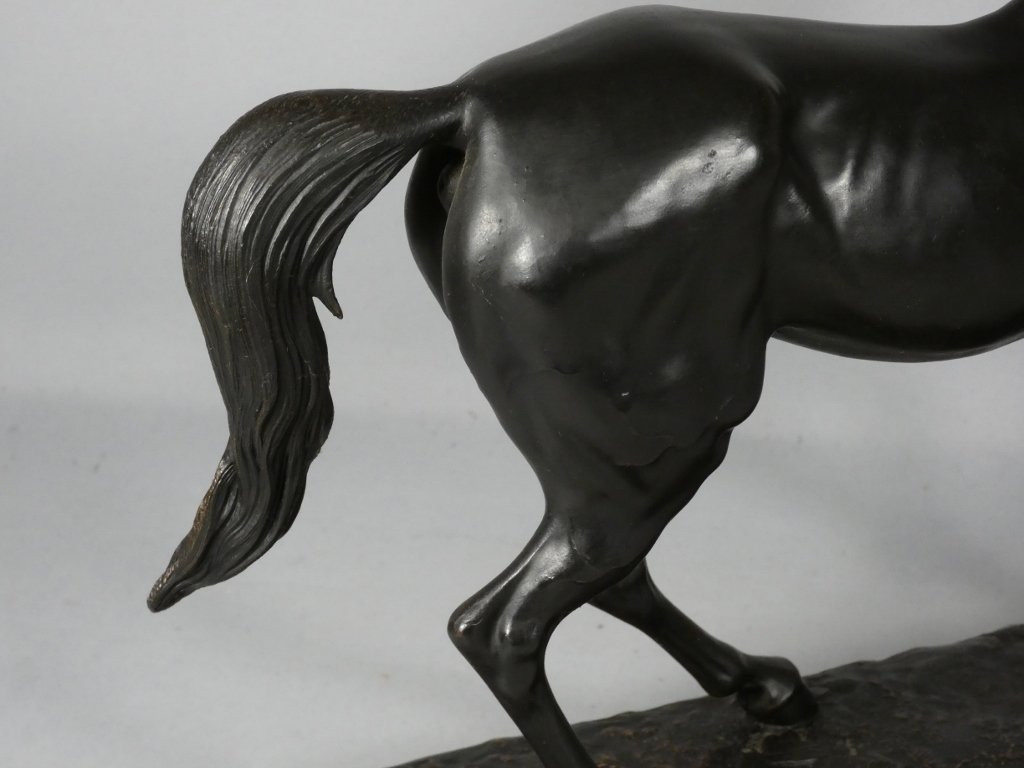 The Horse By Emile Loiseau (1861-1927), Bronze Patinated Metal Art Sculpture-photo-7
