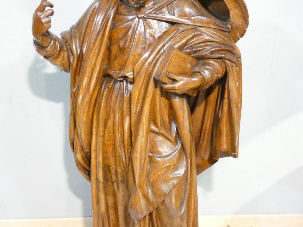 Saint Jacques le Majeur, statue 1.6 m de haut, sculpture en bois de chêne, époque XVIII ème-photo-3