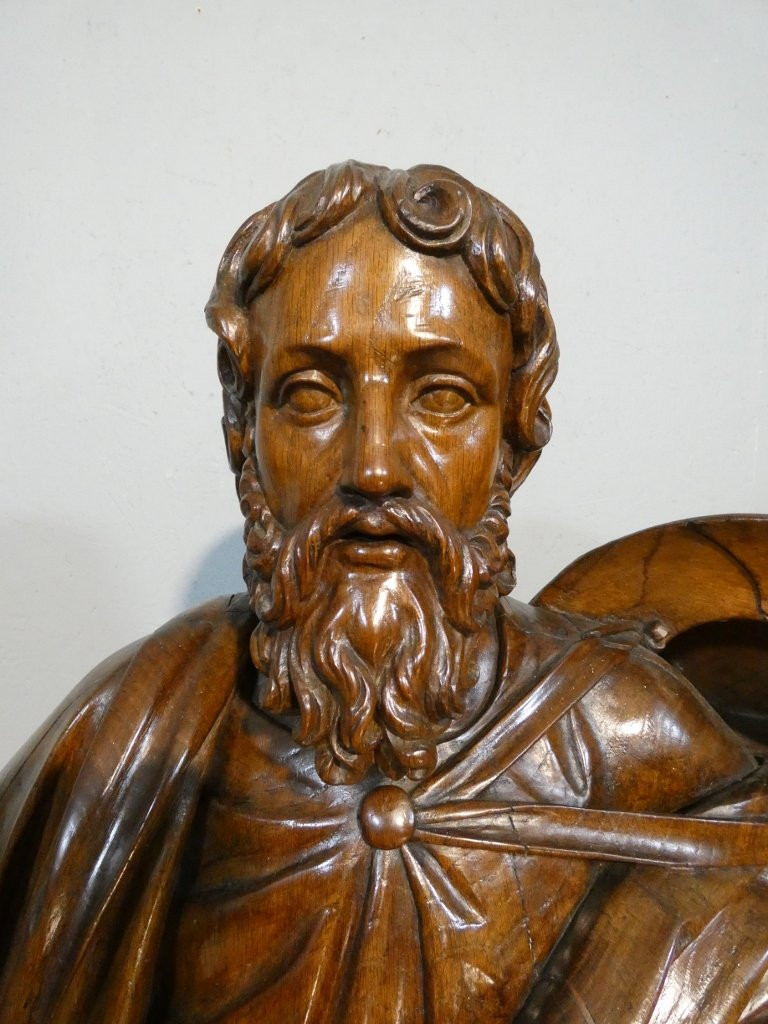 Saint Jacques le Majeur, statue 1.6 m de haut, sculpture en bois de chêne, époque XVIII ème-photo-4