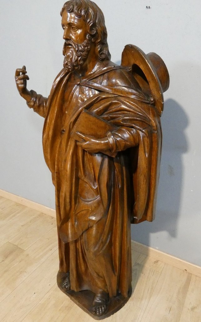 Saint Jacques le Majeur, statue 1.6 m de haut, sculpture en bois de chêne, époque XVIII ème-photo-1