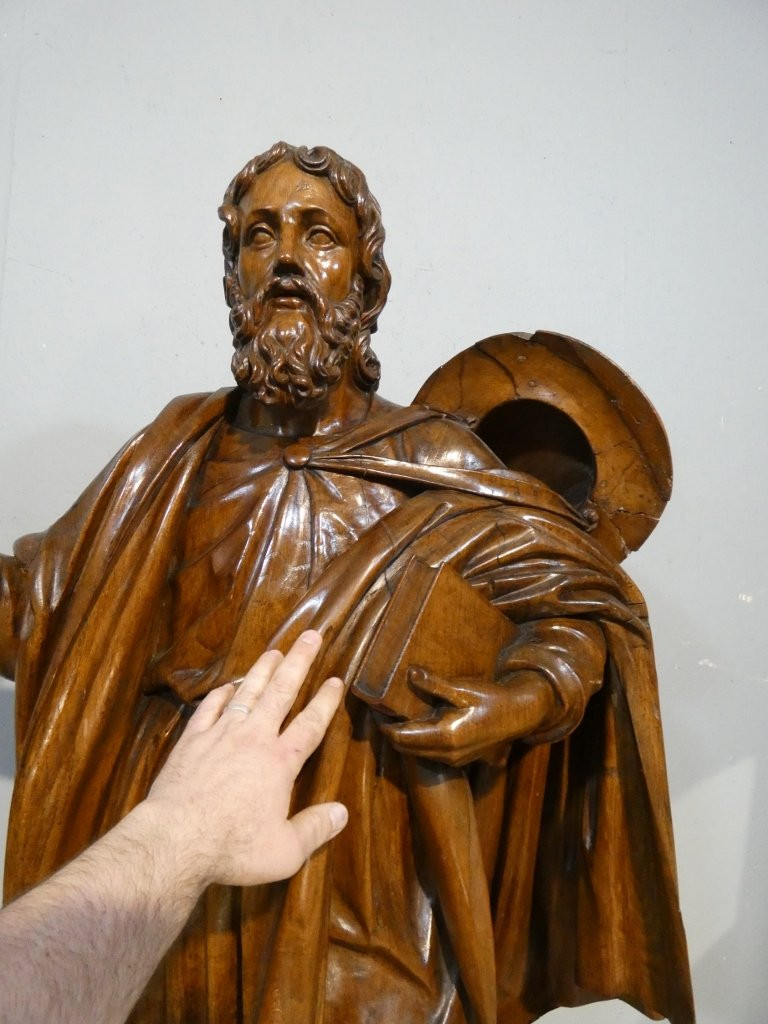Saint Jacques le Majeur, statue 1.6 m de haut, sculpture en bois de chêne, époque XVIII ème-photo-2