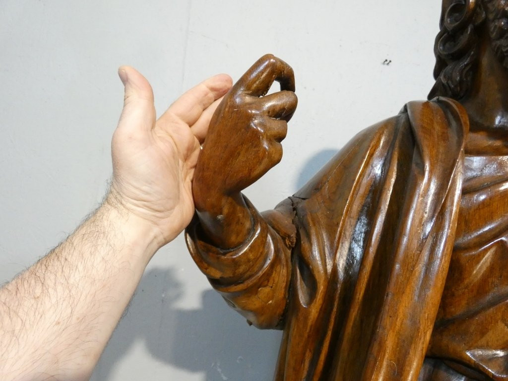 Saint Jacques le Majeur, statue 1.6 m de haut, sculpture en bois de chêne, époque XVIII ème-photo-3