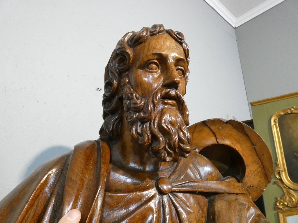 Saint Jacques le Majeur, statue 1.6 m de haut, sculpture en bois de chêne, époque XVIII ème-photo-4
