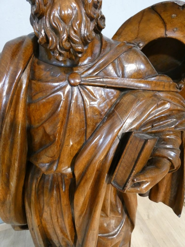 Saint Jacques le Majeur, statue 1.6 m de haut, sculpture en bois de chêne, époque XVIII ème-photo-6