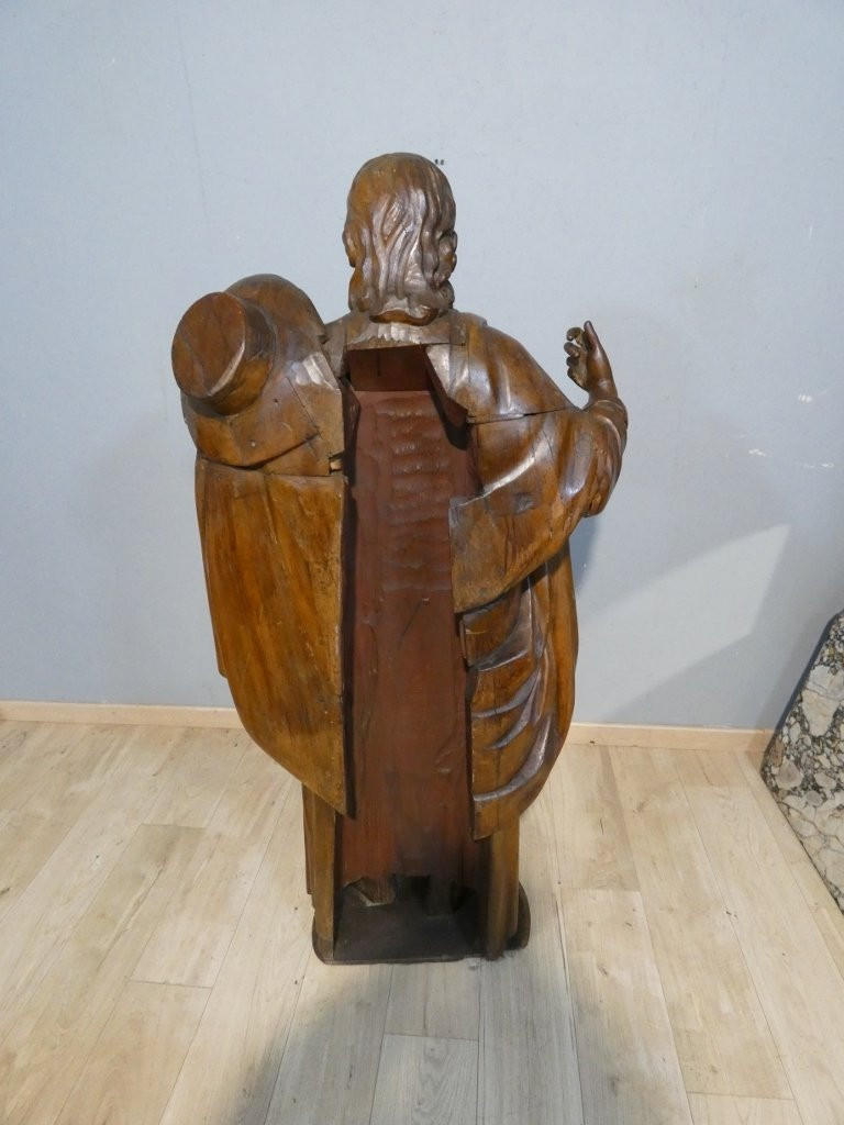 Saint Jacques le Majeur, statue 1.6 m de haut, sculpture en bois de chêne, époque XVIII ème-photo-8