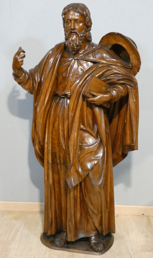 Saint Jacques le Majeur, statue 1.6 m de haut, sculpture en bois de chêne, époque XVIII ème