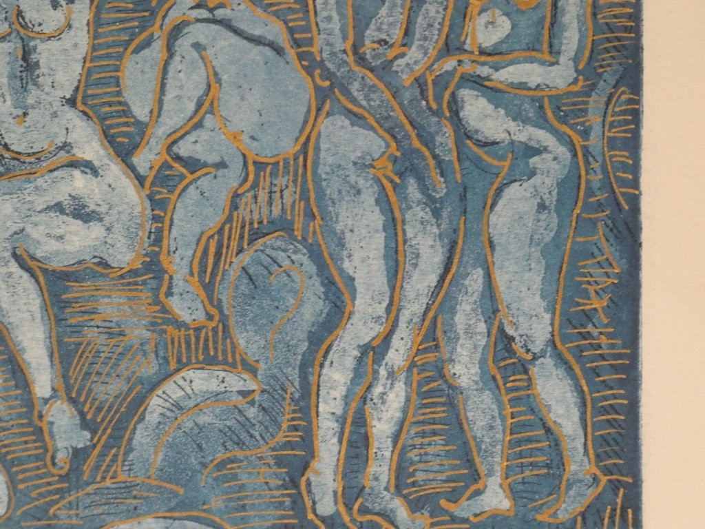 Simone NATHAN ASCHER (1924-2012), lithographie 5 femmes et un chat-photo-1