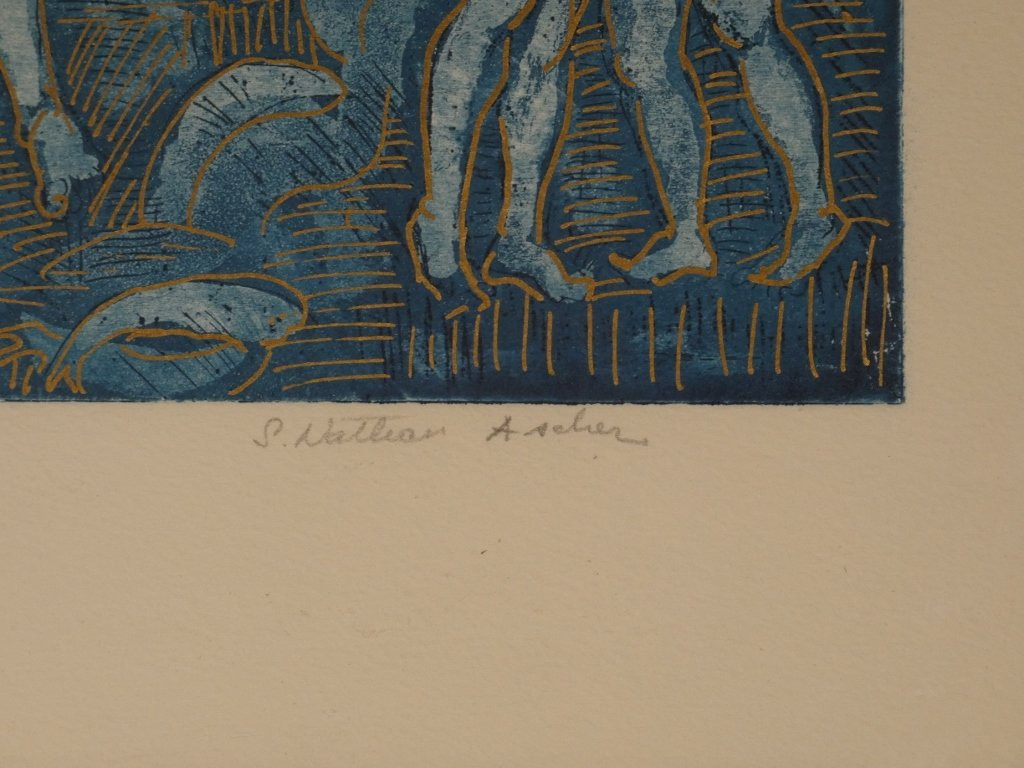 Simone NATHAN ASCHER (1924-2012), lithographie 5 femmes et un chat-photo-2