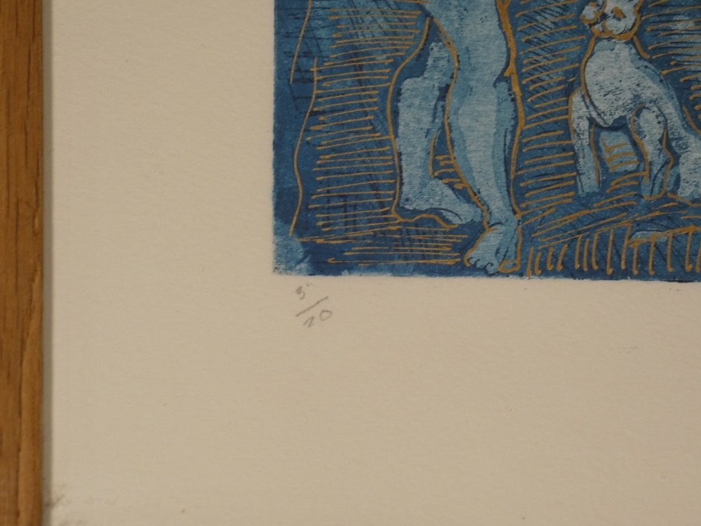 Simone NATHAN ASCHER (1924-2012), lithographie 5 femmes et un chat-photo-3