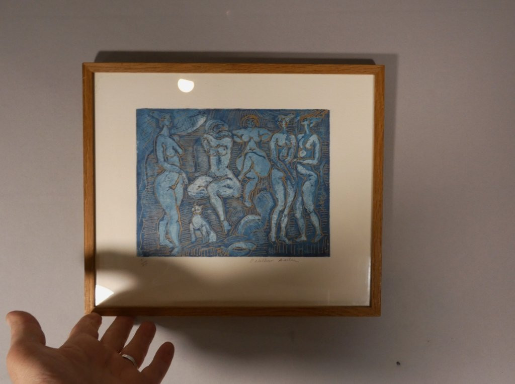 Simone NATHAN ASCHER (1924-2012), lithographie 5 femmes et un chat-photo-4