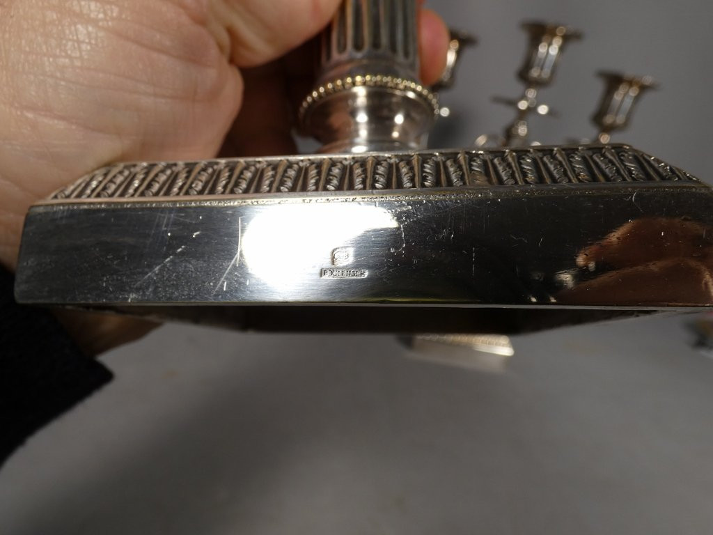 Boulenger Silverware, Pair Of 3-branch Silver-plated Candlesticks, Louis XVI Style-photo-5