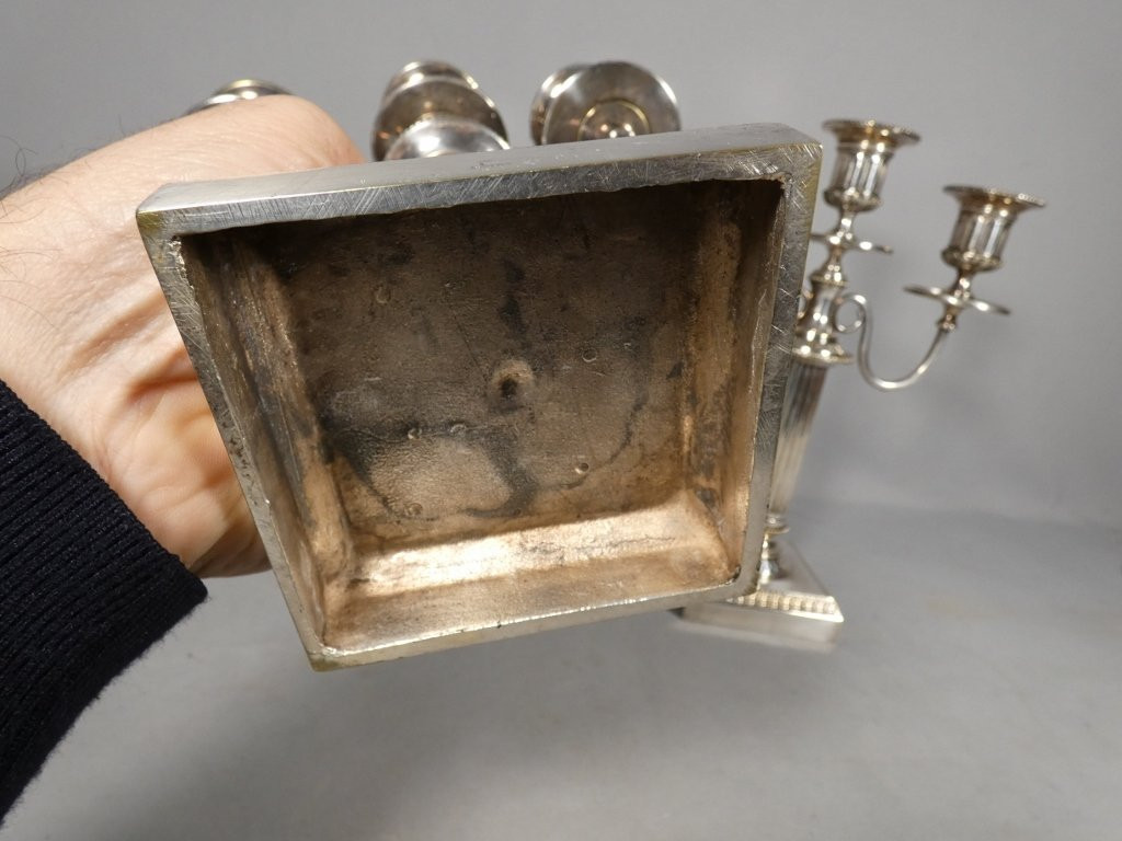 Boulenger Silverware, Pair Of 3-branch Silver-plated Candlesticks, Louis XVI Style-photo-6