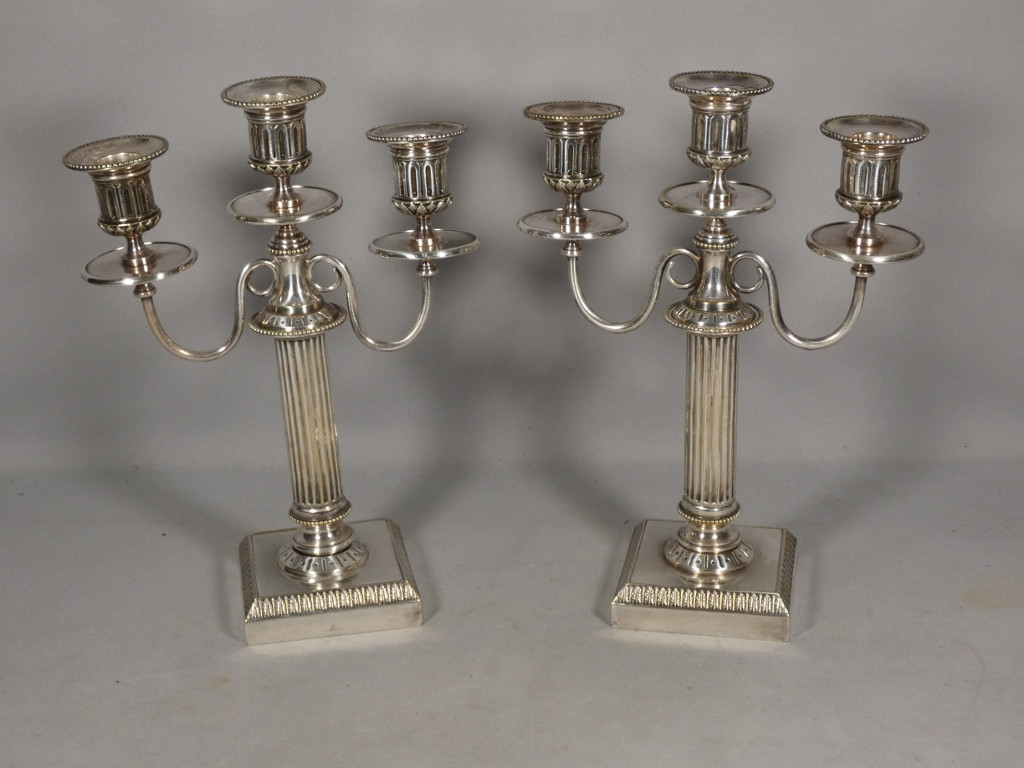 Boulenger Silverware, Pair Of 3-branch Silver-plated Candlesticks, Louis XVI Style